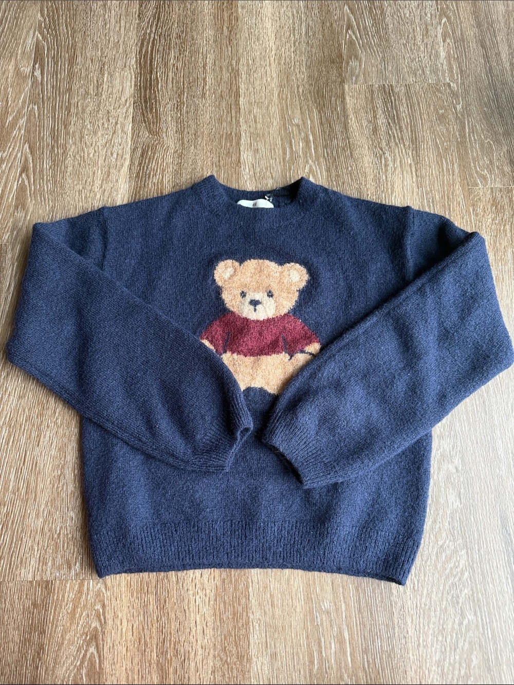 H&M Kids Navy Teddy Bear Crewneck Sweater